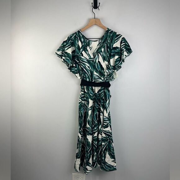 Who What Wear Linen Blend Palm Print Tropical Midi Dress XS - Picture 8 of 10